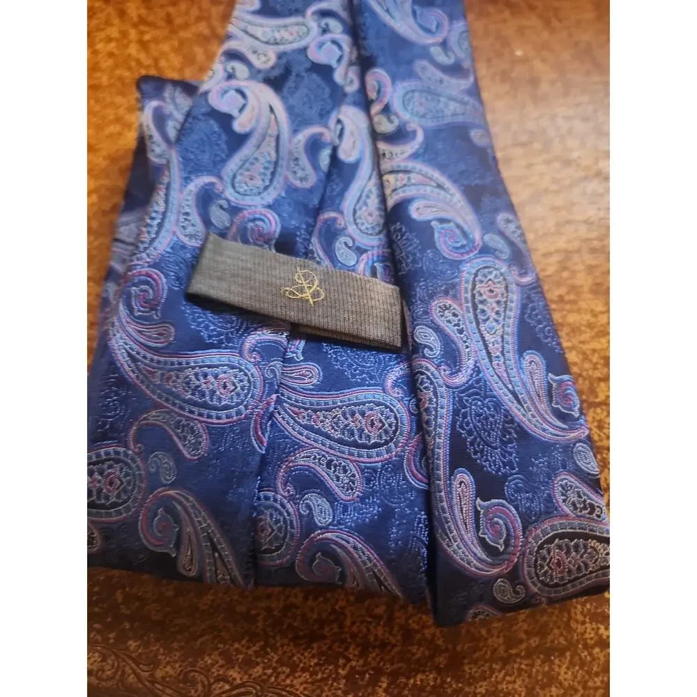 Men’s Canali Tie 100% Silk Made In Italy Blue Silver Paisley